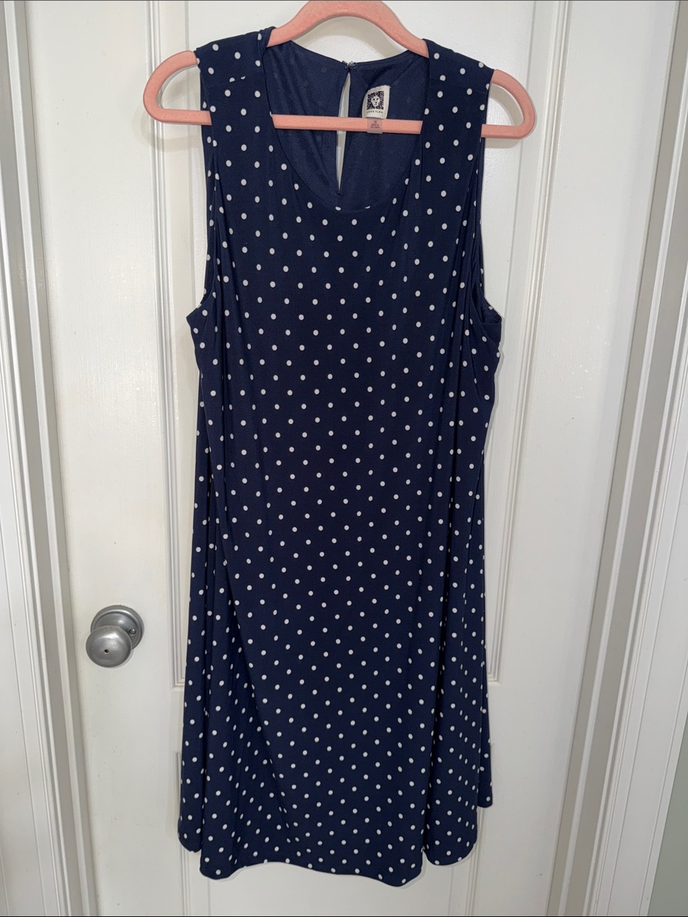 Anne Klein Navy and White Polka Dot Sleeveless Shift Dress